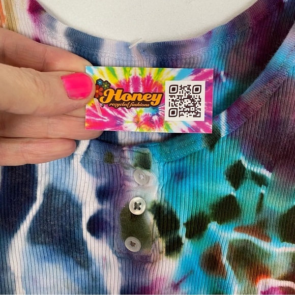 Handmade Geode Tie Dye Ribbed Tank Top Crop Womens Size Small Colorful Upcycled - Picture 6 of 9